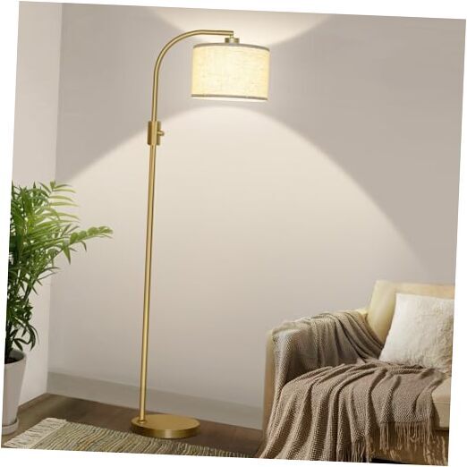 Upgraded Dimmable LED Floor Lamp with 1200 Lumens Bulb and Gold-Linen Shade