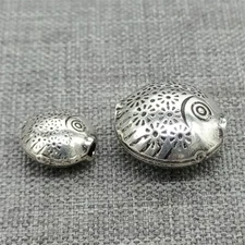 4pcs of 925 Sterling Silver Daisy Flower Fish Bead 2-Sided for Bracelet