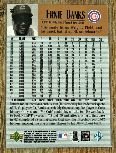 1999 Upper Deck Century Legends Ernie Banks #38 Chicago Cubs Card - Picture 2 of 4