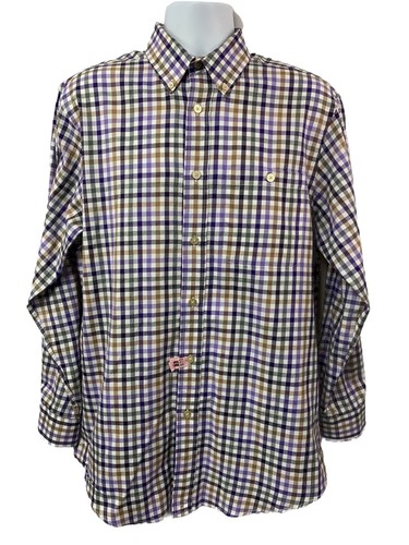 Orvis Herren Country Twill Langarm lila mehrfarbig kariert geknöpft Hemd Gr. M