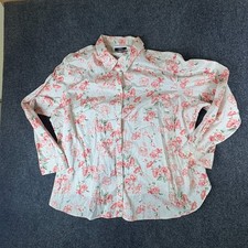 Chaps Shirt Womens 3X White Pink Floral Cotto...