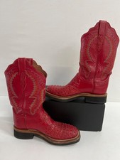 Lucchese's Exotic Caiman Red Square Toe Western Cowgirl Boots - Women 8B