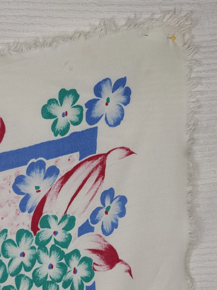 Bufanda Vintage Rayón Años 50 Folk Floral Marfil Borde Flecos 29" Cuadrado Boho Retro Foto 3 de 4