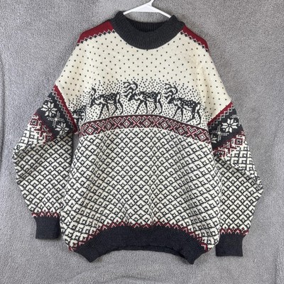 Nordstrikk Sweater Mens 2XL White Wool Fair Isle Reindeer Ski Pullover Norway
