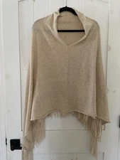 Women’s DYLAN Tan Angora Wool  Blend Poncho Pullover Sweater Top Shawl Size L/XL