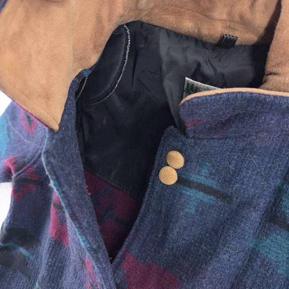 Chaqueta EMS De Colección Para Mujer Mediana Mezcla de Lana Gamuza Borde Azteca Suroeste Años 90 Foto 2 de 4