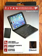 TITAN BLACK LEATHER IPAD MINI TABLET CASE WITH REMOVABLE BLUETOOTH KEYBOARD