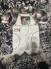 Disney Mickey Mouse Baby Vintage Trail Guide Overalls  Button Up Shirt 0/6mos