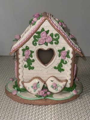 Valerie Parr Hill PINK Birdhouse w/Flowers  8'' Illuminated QVC SPRING Open Box