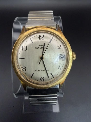 Vintage Timex Viscount Mens Watch 37mm Gold Tone Day Date Automatic 1970's