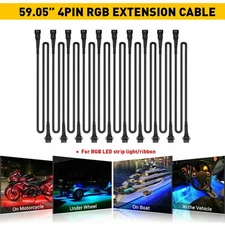 10x 4Pin Extension Wire Cable For RGB LED Lights Strip Rock Underbody Neon Light