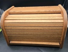 Vintage Roll Top Bread Box Tambour Door Kitchen Counter Storage Wood