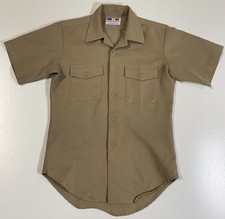 Vintage Flying Cross Button Up Military Shirt Sz M/L Army Uniform Beige USA 80s