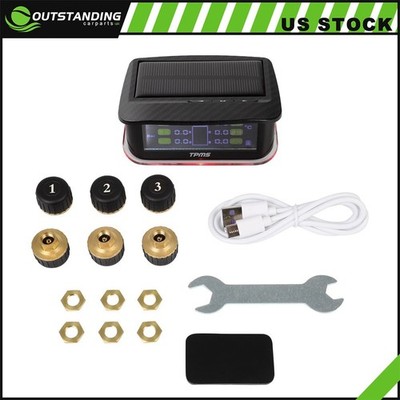 RV Tire Pressure Sensor 1pc TPMS Solar Monitor 6pc Sensors W/ Alarm Modes Black