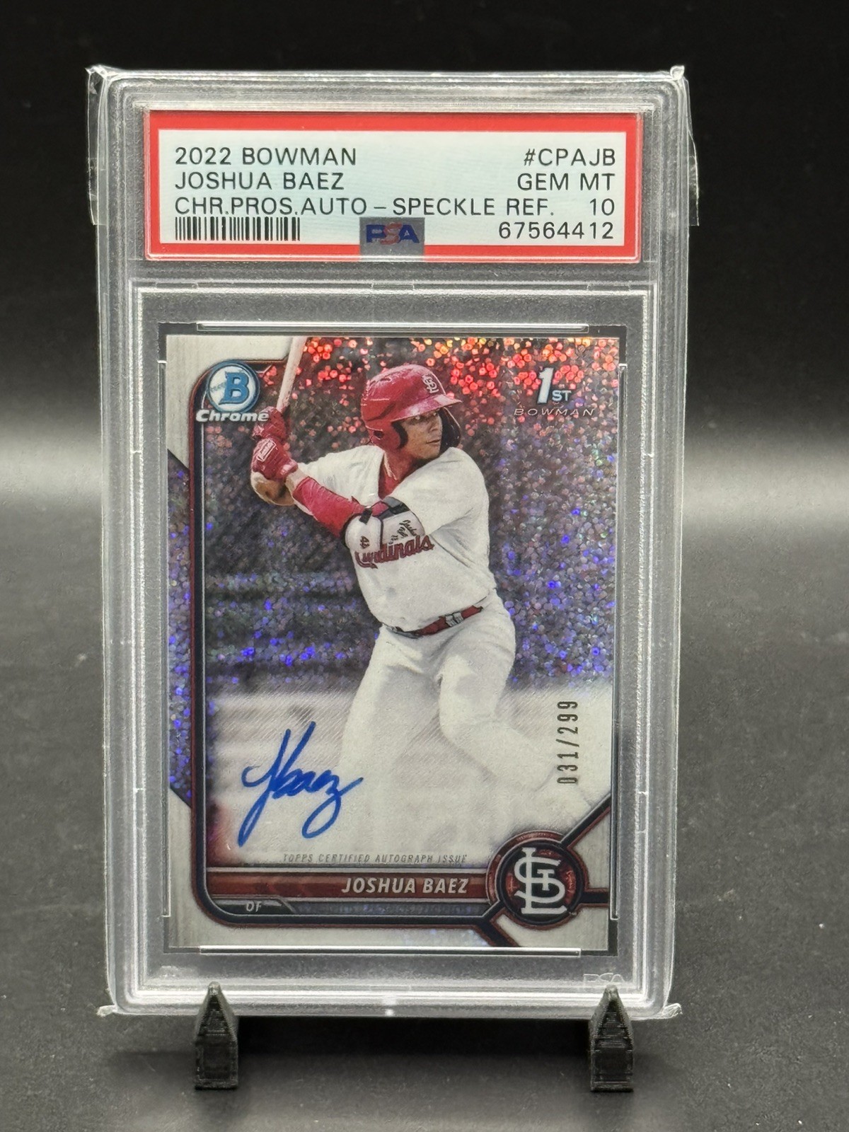 Joshua Baez 2022 Bowman Chrome 1st Speckle Refractor Auto /299 PSA 10 Cardinals