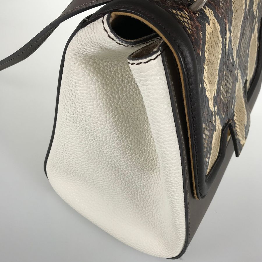 FENDI Silvana Leather Python Handbag Gray White U… - image 6