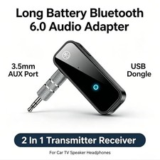 USB Wireless Bluetooth 6.0Transmitter Receiver 2in1 Audio Adapter 3.5mm Aux Car