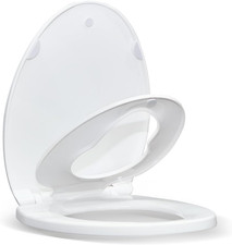 Elongated Toilet Seat with Built-In Toddler Seat, Soft Close, 18.5 Inch  Quick