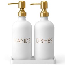 GCWSTJK Glass Dish and Hand Soap Dispenser Set - Kitchen Soap Dispenser with