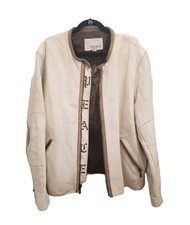 Men's sz XL Wilsons MJulian Jacket Ivory Leather Jacket Cafe Racer Celtic Cross