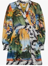 FARM Rio Carioca Mini Dress Wrap Long Sleeves Tropical Size L NWOT