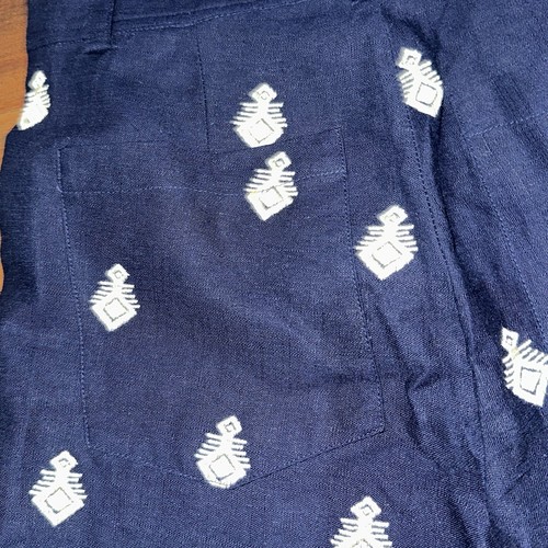 ZARA NAVY FLOWING HIGH WAIST LINEN TROUSERS WIDE LEG EMBROIDERED CULOTTES PANT S - Picture 7 of 9