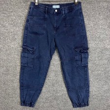 Free People Cargo Jogger Pants Womens Small Blue Excellent High Rise Elastic Hem