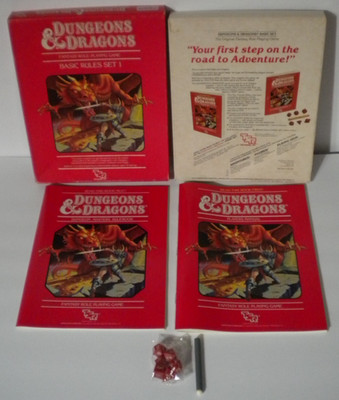 VTG 1983 TSR Dungeons and Dragons Basic Rules Set 1 & Manual w/ Dice Crayon Box