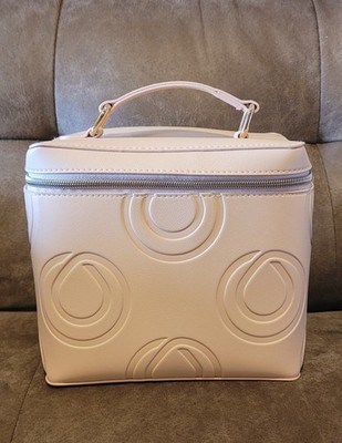 Monat Embossed Pink Makeup Bag Travel Case With Top Handle & Zipper Closure