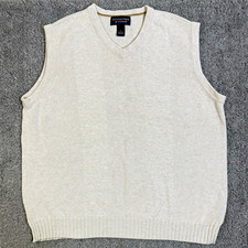 Roundtree  Yorke Men's Sweater Vest L Beige Cotton Knit V-Neck Lightweight