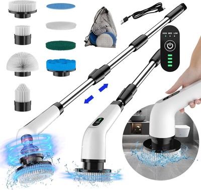Electric Spin Scrubber, Cordless Power Scrubber 3-Speed & Extended White 