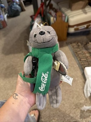 VIntage 1998 Collectible Coca Cola Bean Bag Plush Seal with Green Scarf and Tag