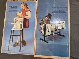 Vintage 1978 Raggedy Ann Andy Arthur Doll Furniture Set Cradle High Chair Boxes