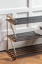 Three Tier Black & Brass Shoe Rack dazzling design for hallway, porch boot room.