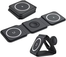 3 in 1 Wireless Magnetic Foldable Travel Charger, for iphone and Android, Black