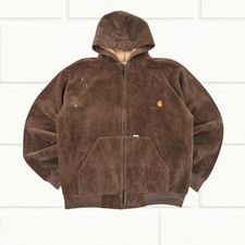Carhartt Vintage Brown Zip-up Workwear Velvet Hoodie Mens Medium Streetwear