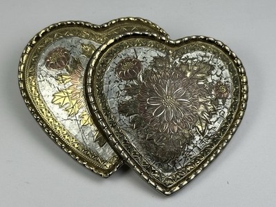 W USA Double Heart Gold, Silver & Rose Toned Ladies Metal Belt Buckle *Scratches