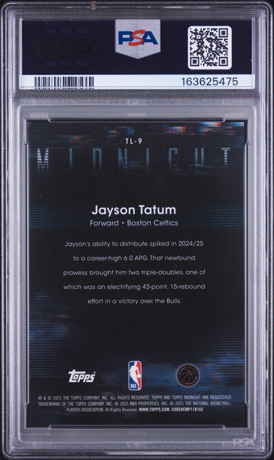 Topps 2025-26 Midnight Twilight Jayson Tatum Insert #TL-9 Celtics PSA 9 view 2