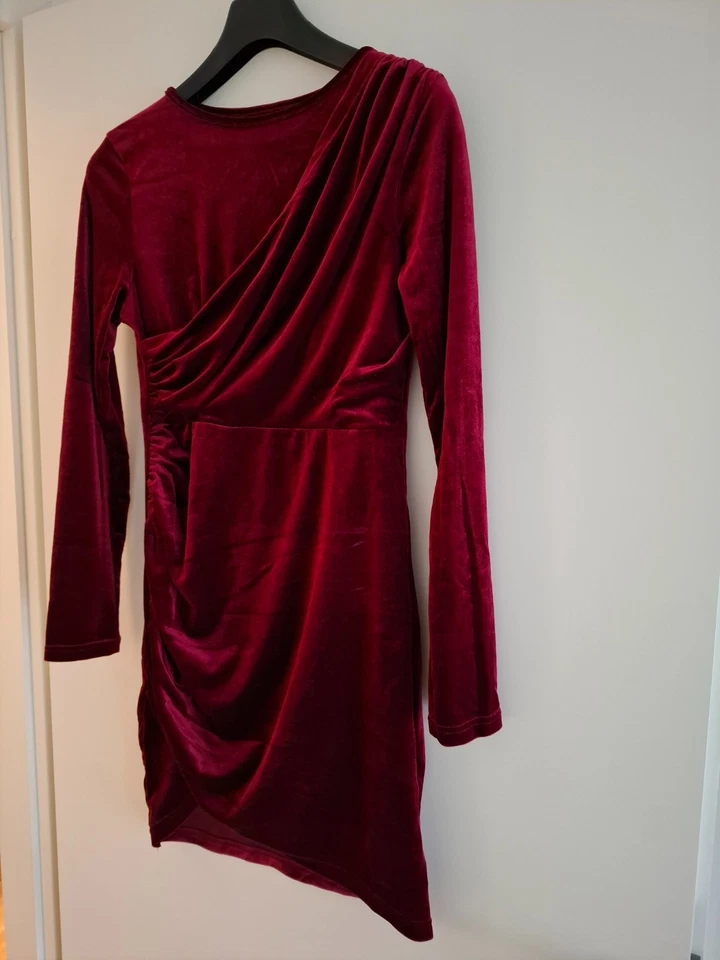 gerafftes Samtkleid mini Gr S M 36 38 rot Bordeaux Kleid - Bild 2 von 4