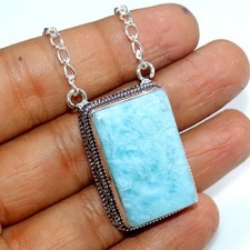 Vintage Huge Larimar 925 Silver Plated Necklace 19