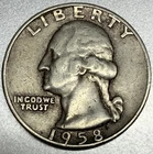 1958 D Washington 90% Silver Quarter Circulated Condition 25c US Coin - 2766