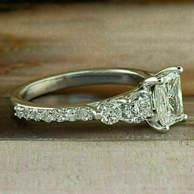 1.50Ct Princess Cut Lab Created Moissanite Engagement Ring 14K White Gold Plated