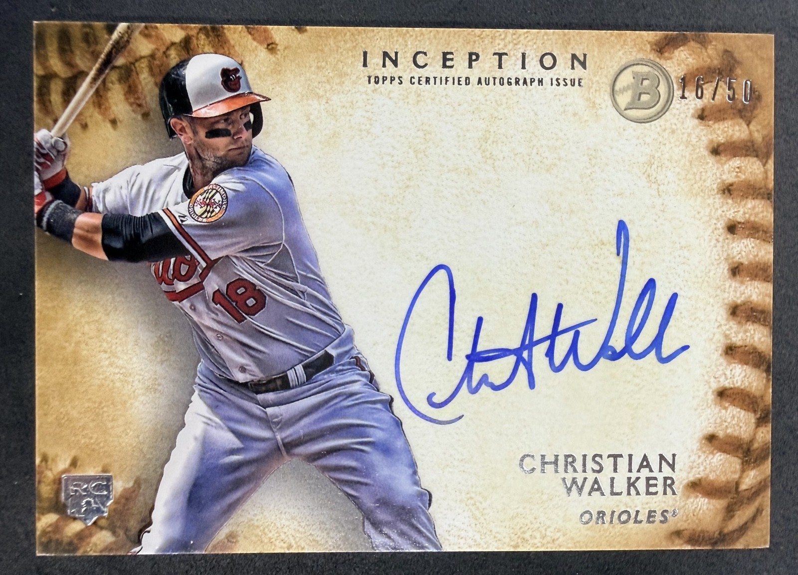2015 Bowman Inception - Rookie Autographs Christian Walker #RA-CW Gold /50 (AU,