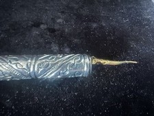 Penna stilografica LEGNO tornito da calamaio cesellata con pennini vintage