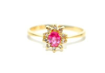Natürlicher Rubin & Diamant Ring 14K massiv Gold 0,45tcw Edelsteinring Geburtsstein Ring