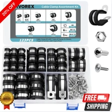 123pc Rubber Cushion Insulated Clamp Stainless Steel Cable Clamps Assortment Kit
