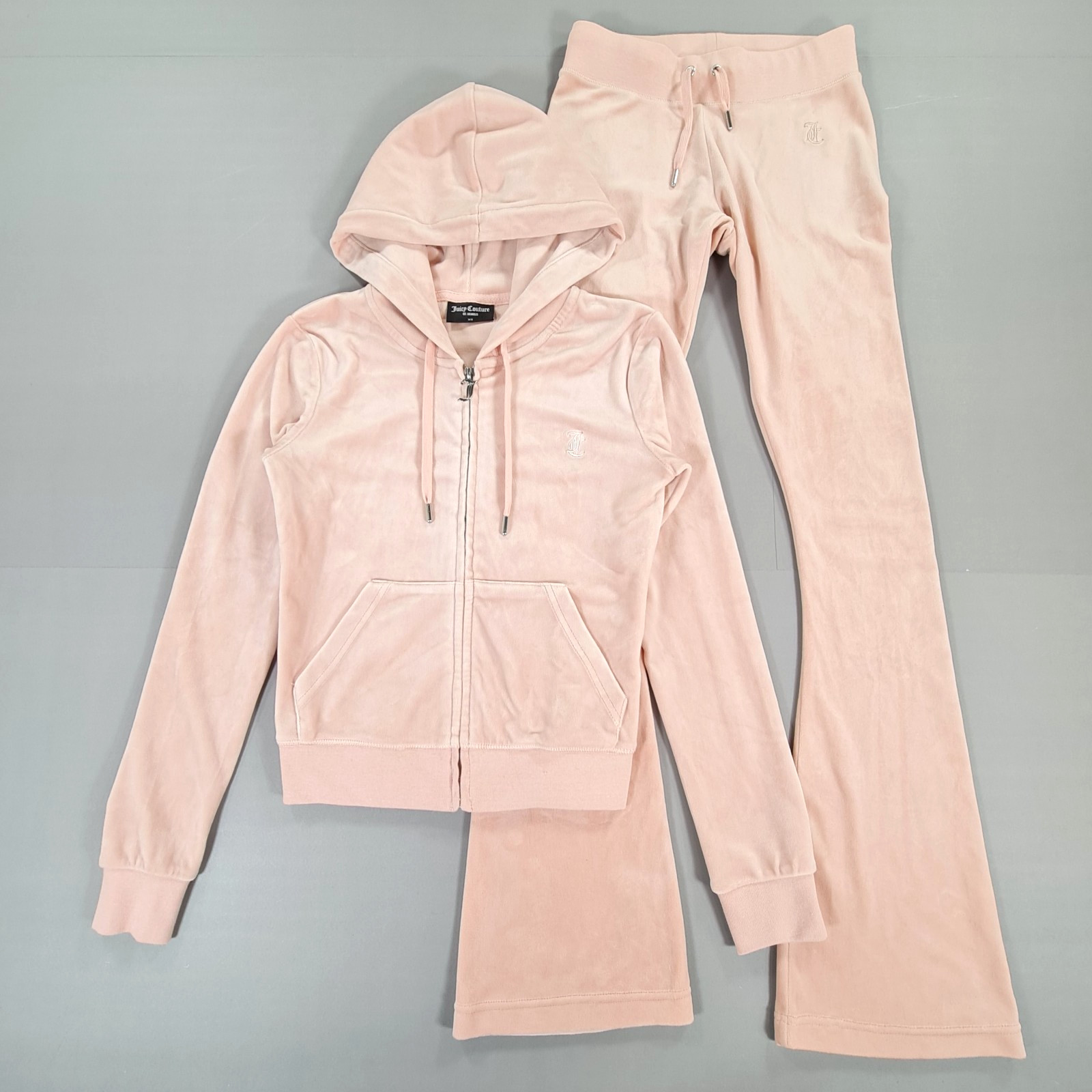 Juicy Couture Womens Tracksuit Set Pink XS Velour Hoodie & Flare Joggers