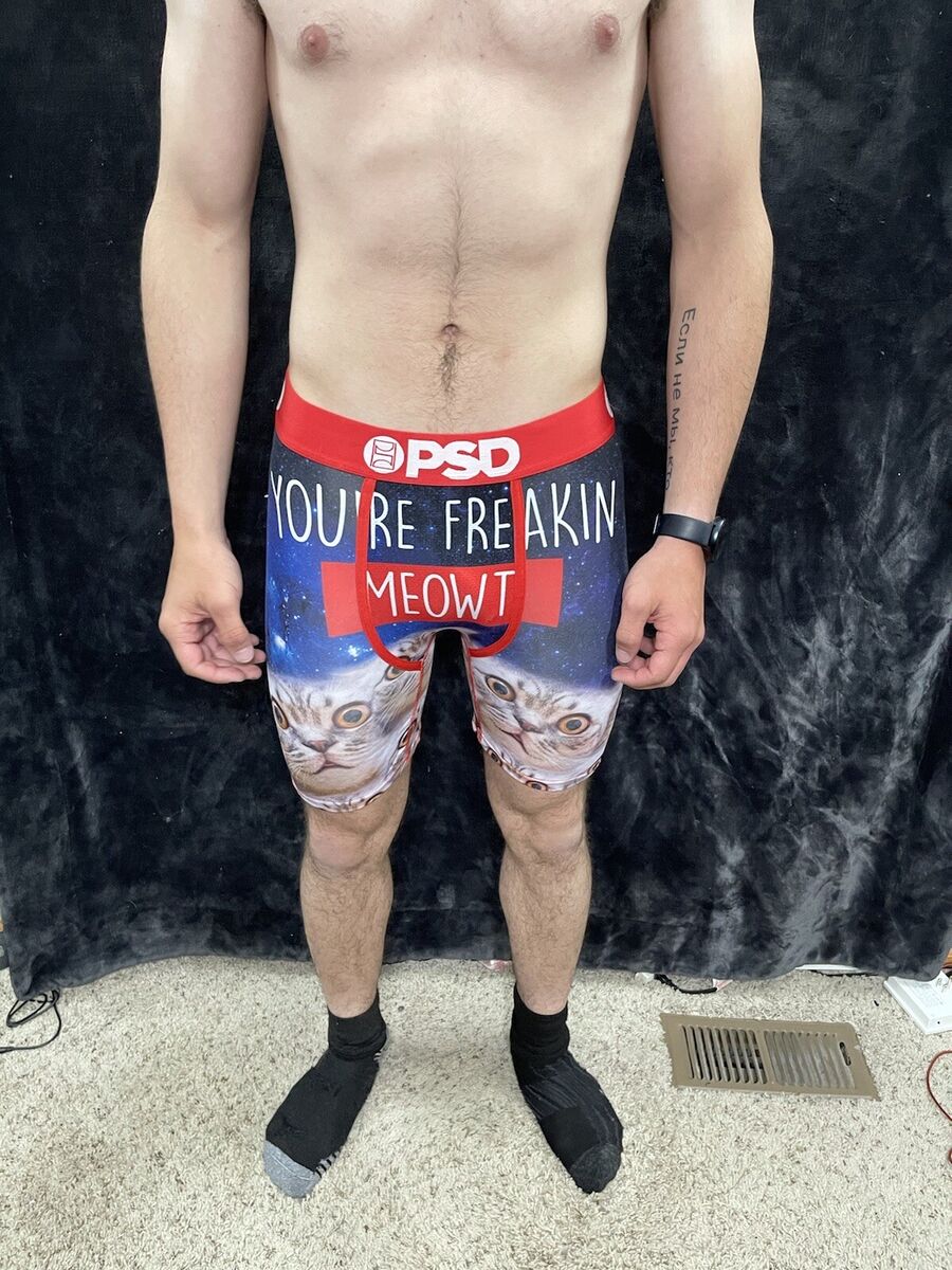 PSD Underwear Men's Freakin Meowt Printed Boxer Briefs Medium