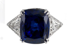 Impressive Cushion Cut Royal Blue 28.00CT Sapphire  White CZ Royal Wedding Ring
