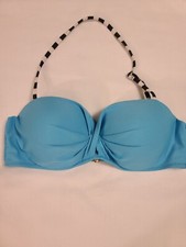 UNBRANDED Light Turquoise With Black/White Halter Strap Bikini Top; Size M